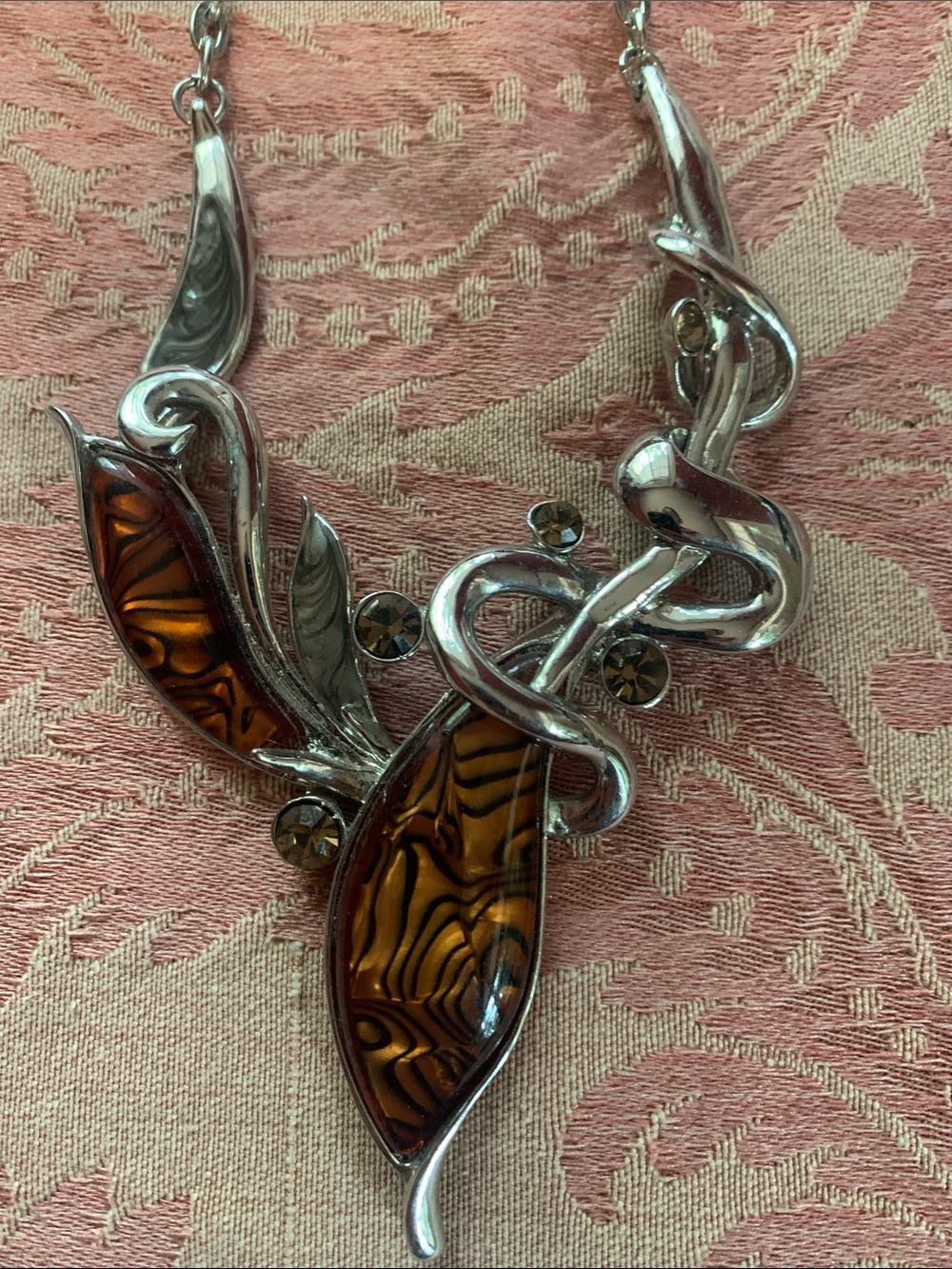 Silver-Tone Amber Leaf Statement Necklace - Women Jewelry